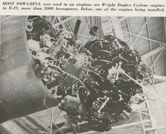 engineers installing B-19's massive R-3350 Dupex Cyclone engines